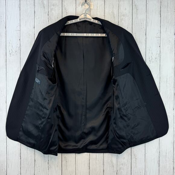 NWT Pronto Uomo Black Pinstripe Wool Platinum 2 Button Blazer Size 44 X-Long - Picture 13 of 16